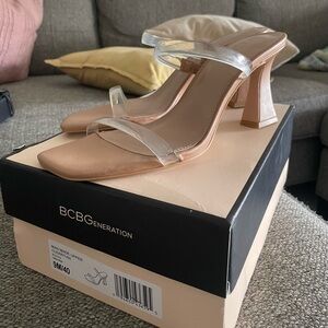 BCBGeneration Clear Strap Tan Heels
